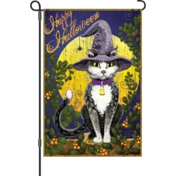 Accent Home & Garden 12 In. Halloween Garden Flag - Candy Corn Cat