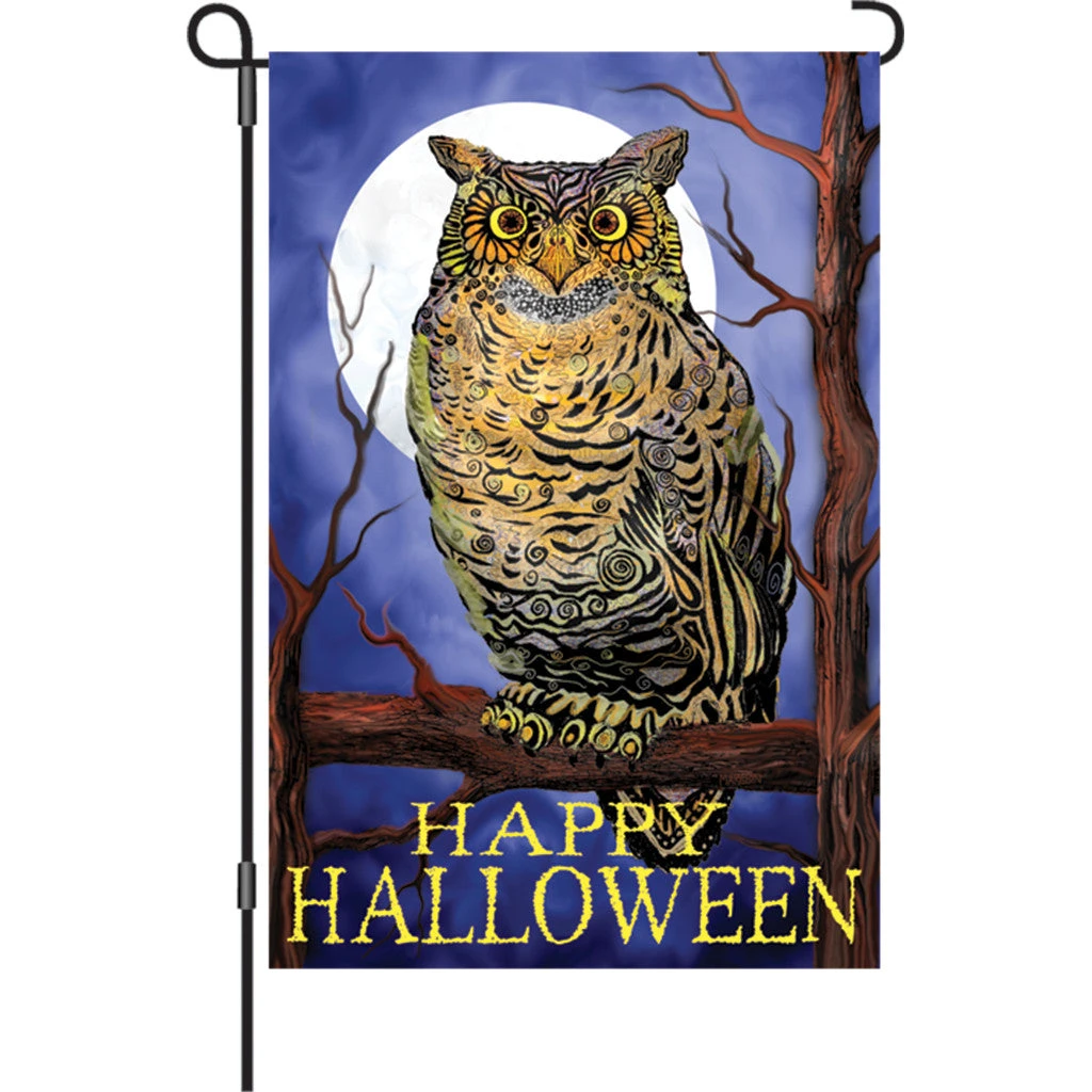 Accent Home & Garden 12 In. Halloween Garden Flag - Owl And Moon Happy Halloween 1 Accent Home & Garden 12 In. Halloween Garden Flag - Owl And Moon Happy Halloween