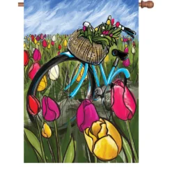Accent Home & Garden Accent 12 In. Flag - Bike Through The Tulips
